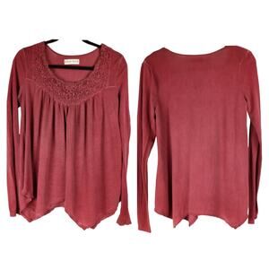 KNOX ROSE-Lace Topped Jersey Knit Boho Peasant Top-L